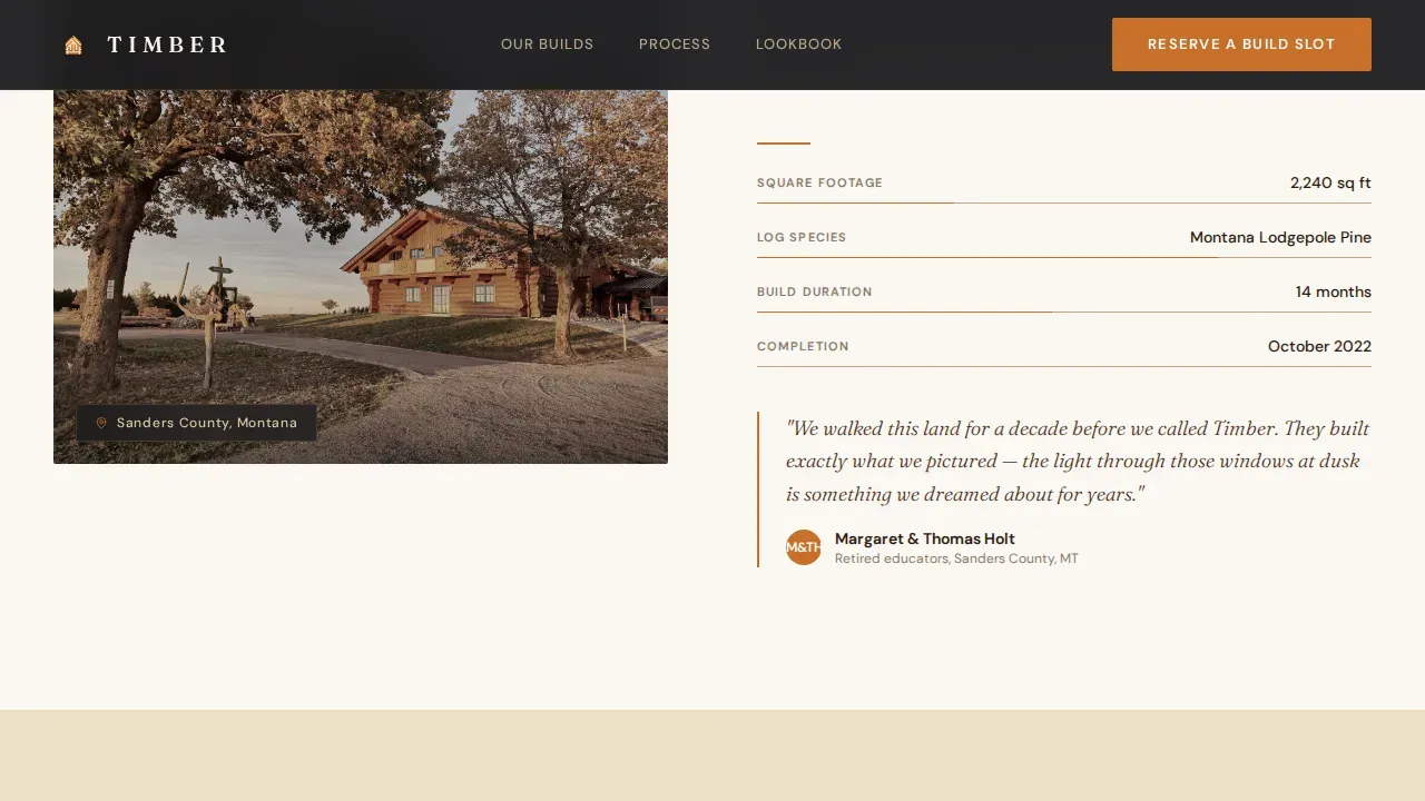 Premium Log Home Developer Landing Page Template