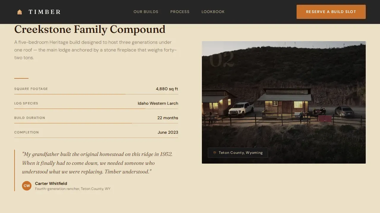 Premium Log Home Developer Landing Page Template