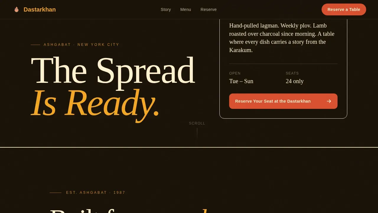 Turkmen Restaurant Dining Reservation Landing Page