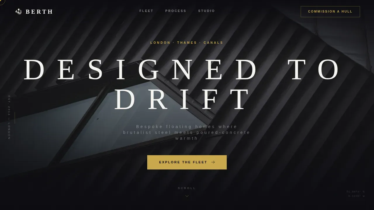 Bold Brutalist Houseboat Designer Landing Page Template