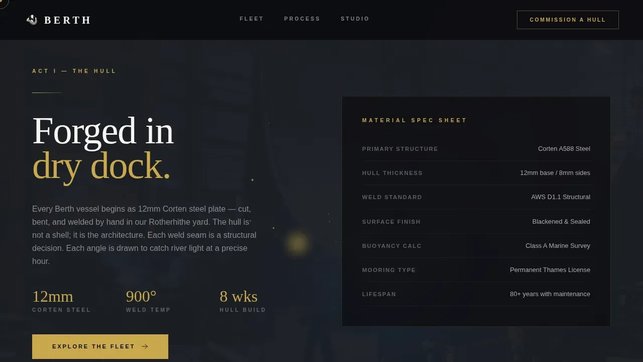 Bold Brutalist Houseboat Designer Landing Page Template