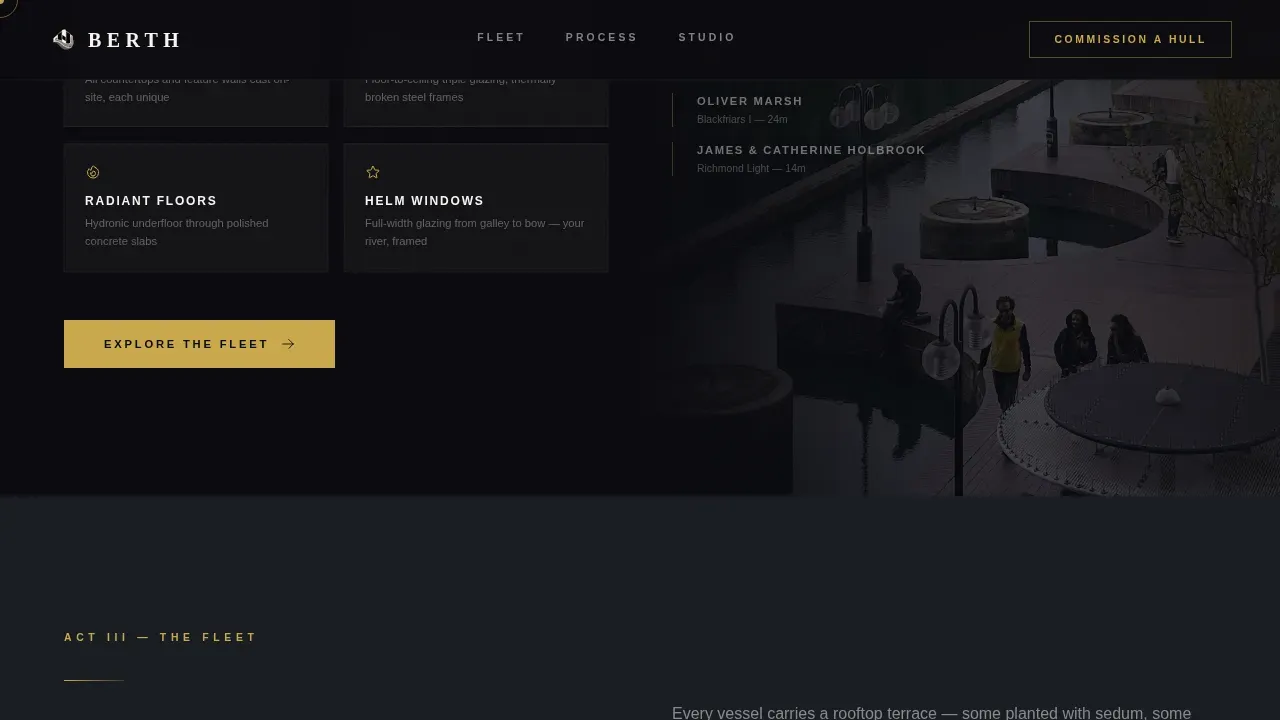 Bold Brutalist Houseboat Designer Landing Page Template