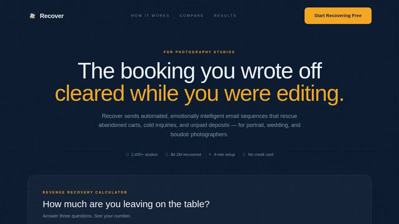 Photography Email Marketing Booking Website Template
