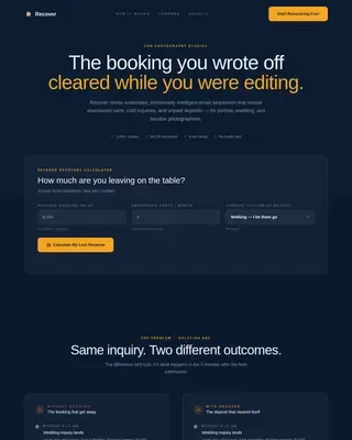 Photography Email Marketing Booking Website Template
