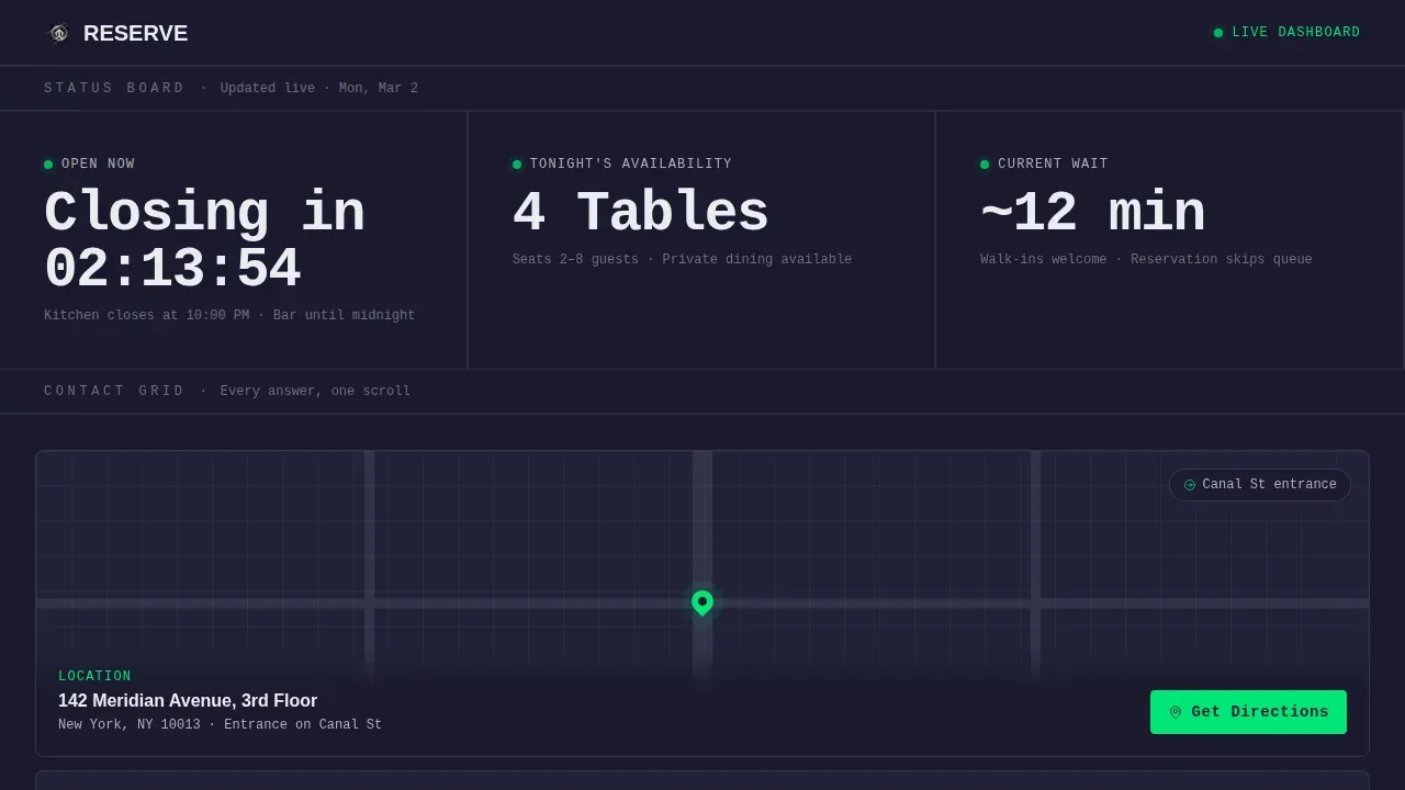 Restaurant Contact & Reservations Command Center Website Template