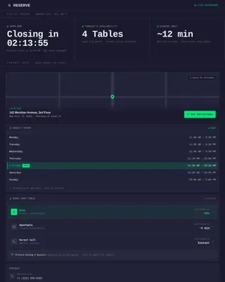 Restaurant Contact & Reservations Command Center Website Template