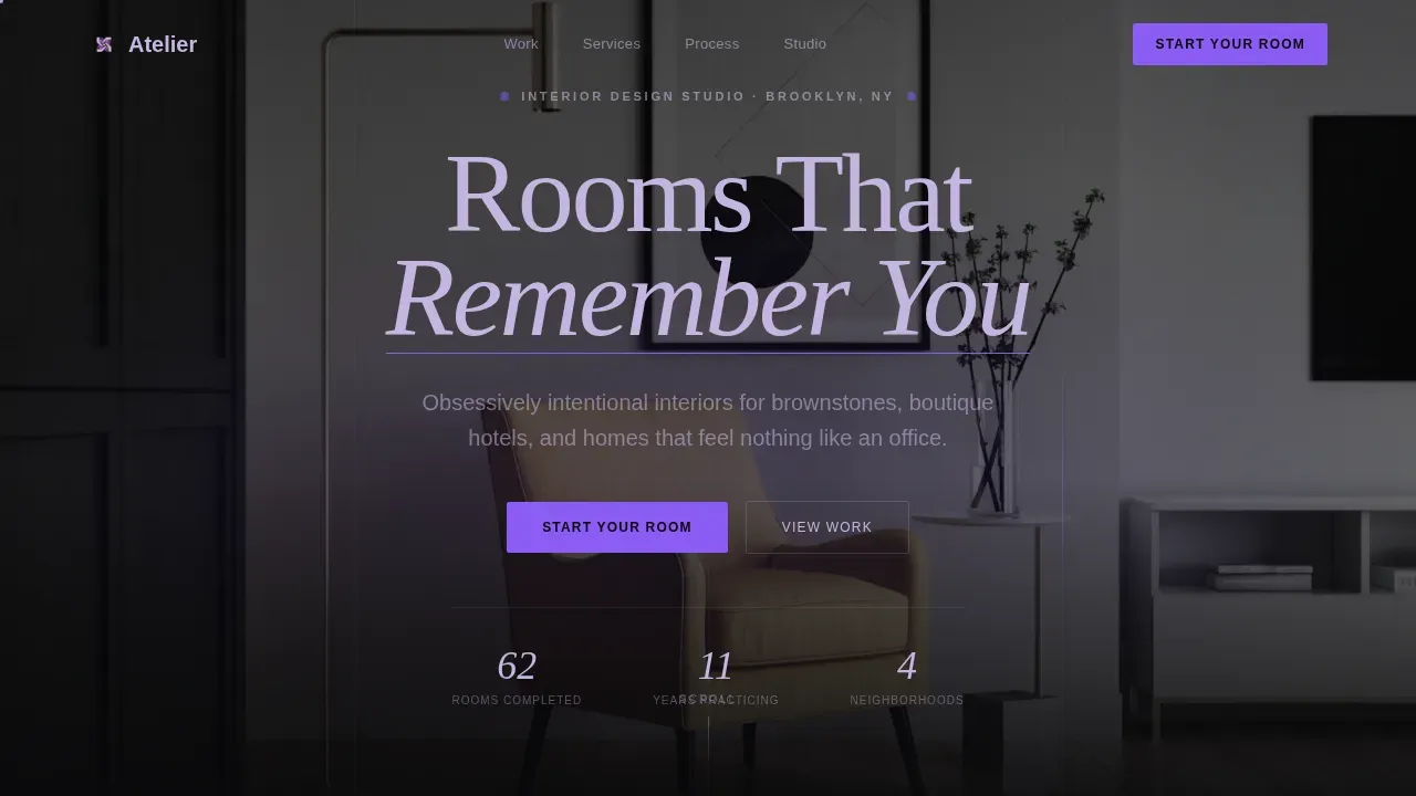 Cinematic Interior Designer Portfolio Landing Page