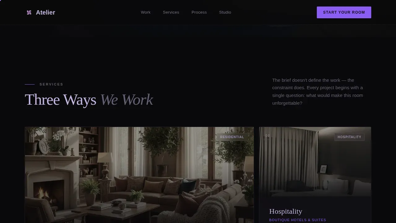 Cinematic Interior Designer Portfolio Landing Page