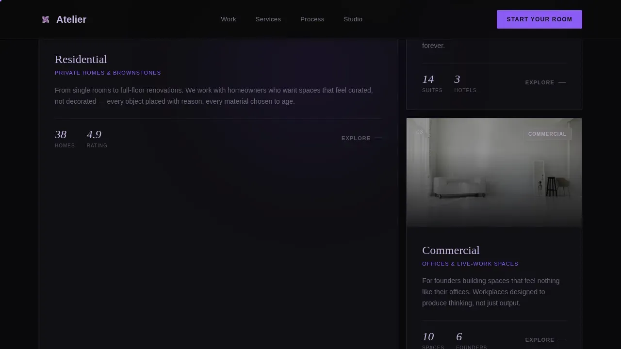 Cinematic Interior Designer Portfolio Landing Page