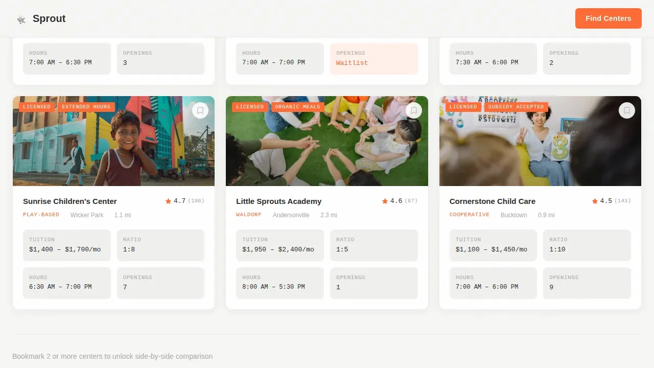 Daycare Discovery & Comparison Landing Page Template