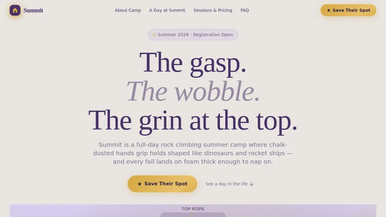 Youth Climbing Camp Landing Page Template