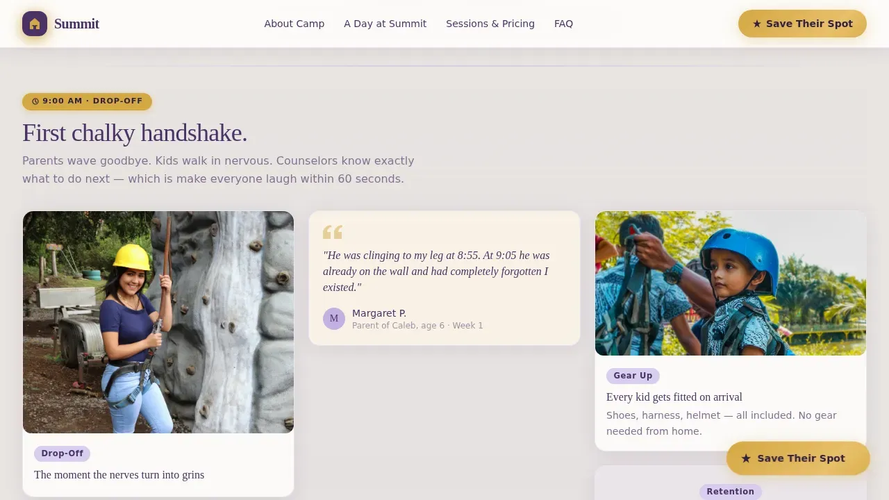 Youth Climbing Camp Landing Page Template