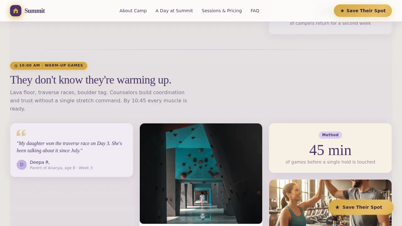 Youth Climbing Camp Landing Page Template