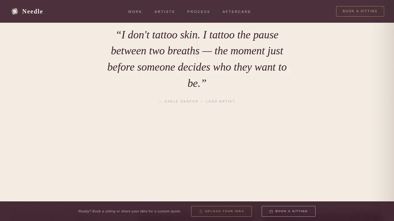 Minimalist Tattoo Portfolio Landing Page Template