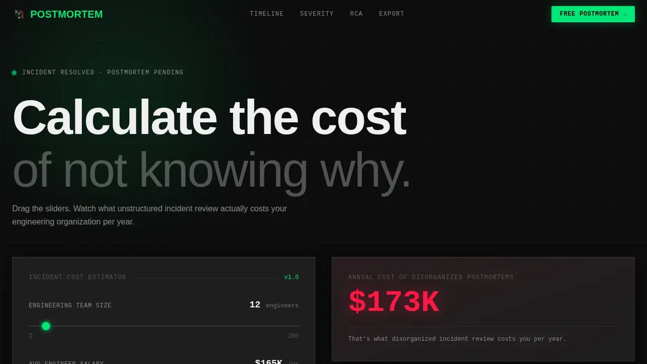 Incident Cost Estimator RCA Landing Page Template