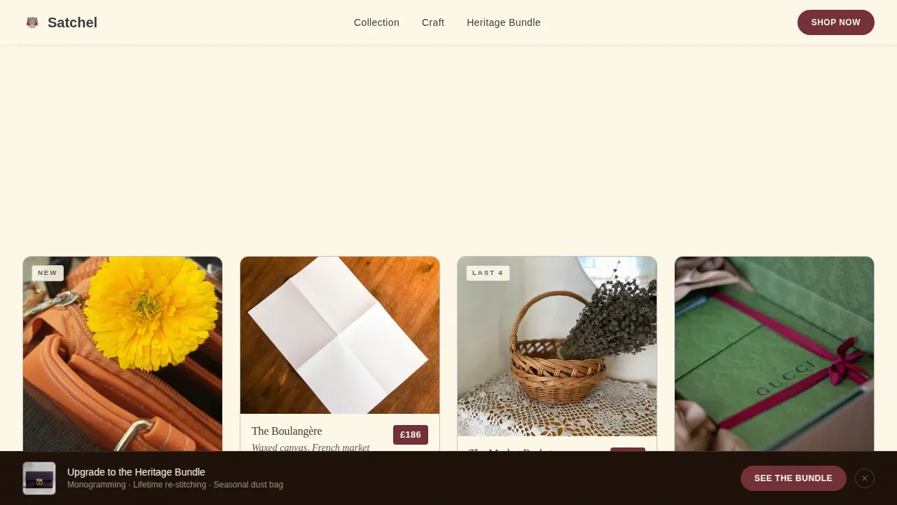 Neo-Retro Cottagecore Bag Brand Landing Page Template