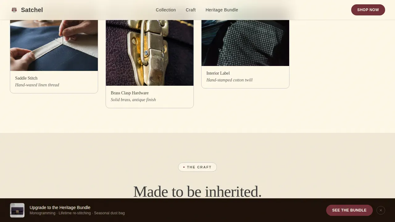 Neo-Retro Cottagecore Bag Brand Landing Page Template
