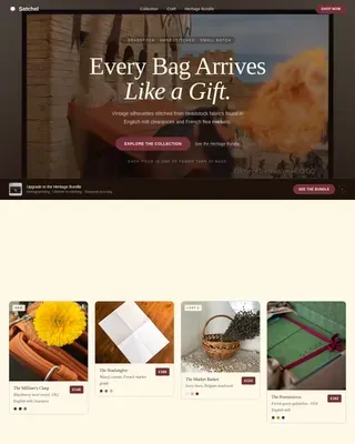 Neo-Retro Cottagecore Bag Brand Landing Page Template