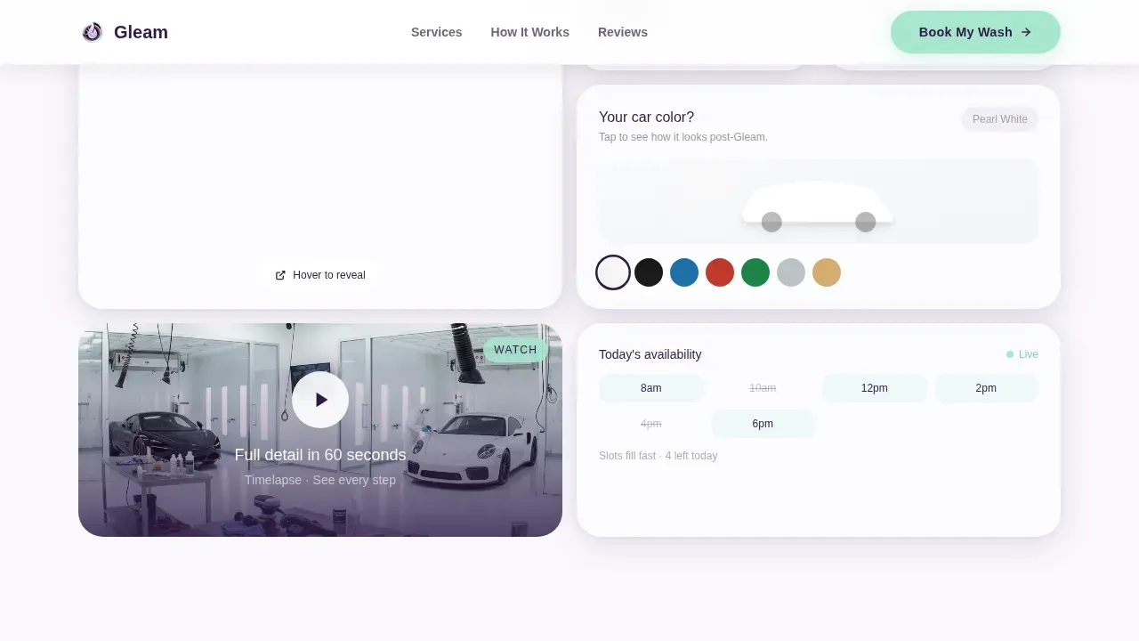 Mobile Car Wash Landing Page Template | Bento Grid