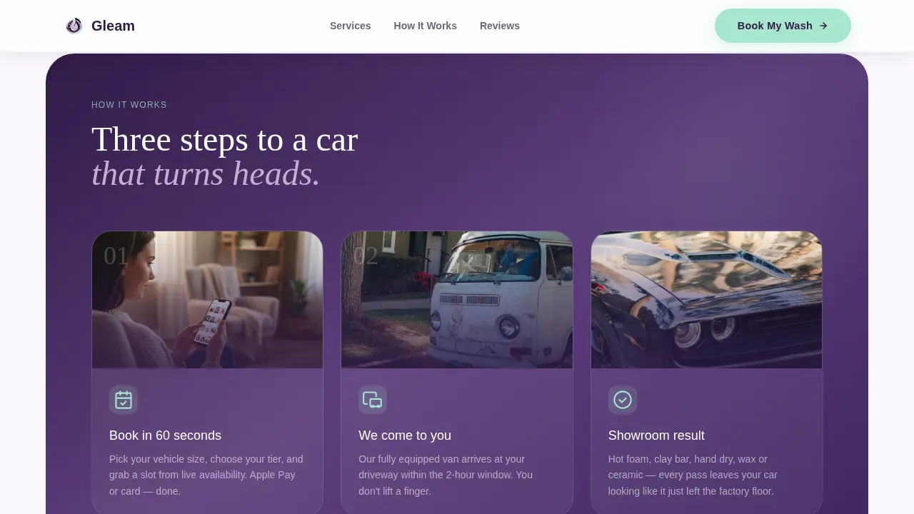 Mobile Car Wash Landing Page Template | Bento Grid