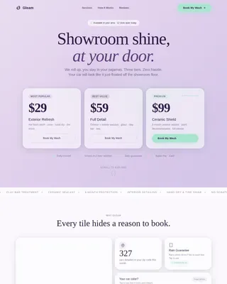 Mobile Car Wash Landing Page Template | Bento Grid