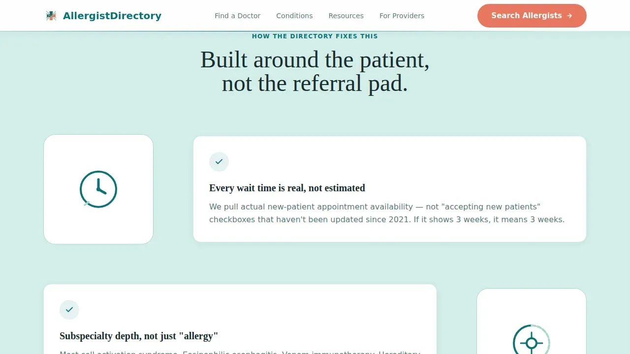 Allergist Directory Landing Page Template