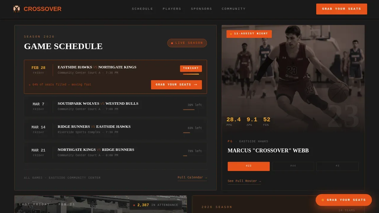 Semi-Pro Basketball League Ticket Sales Website Template