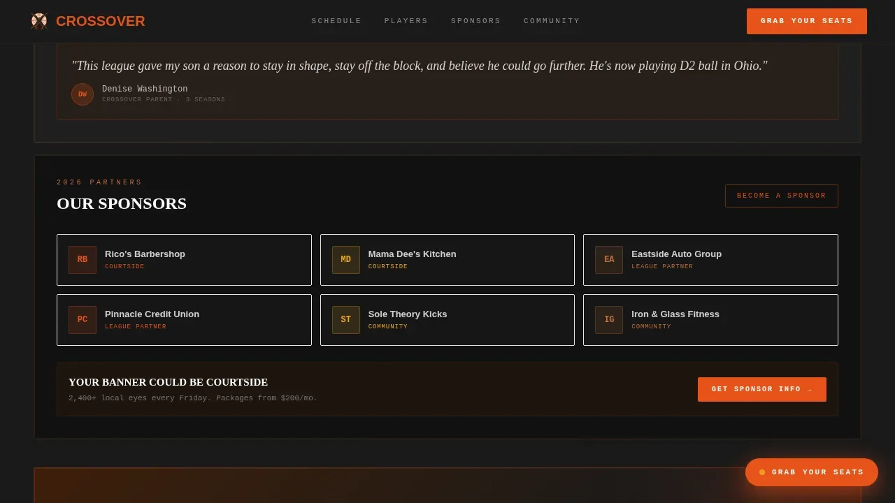 Semi-Pro Basketball League Ticket Sales Website Template