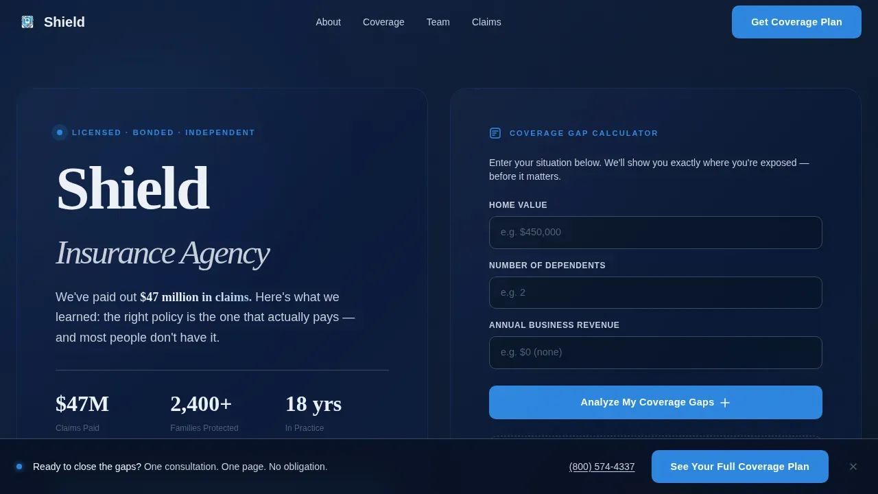 Insurance Coverage Gap Calculator & Assessment Website Template