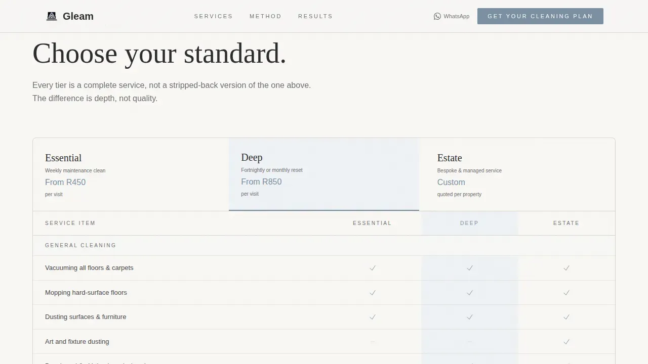 Premium Cleaning Comparison | Free Website Template | Rocket