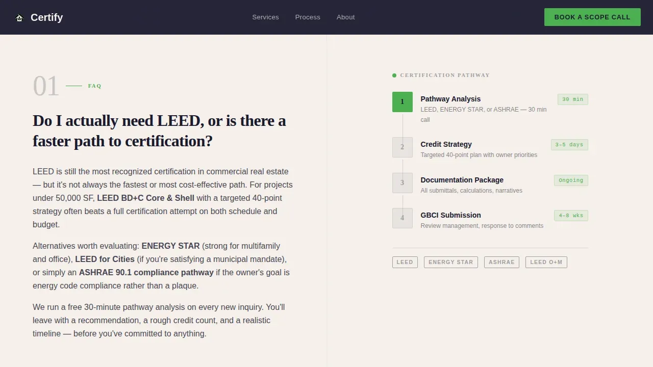 Eco Building Certification Landing Page Template