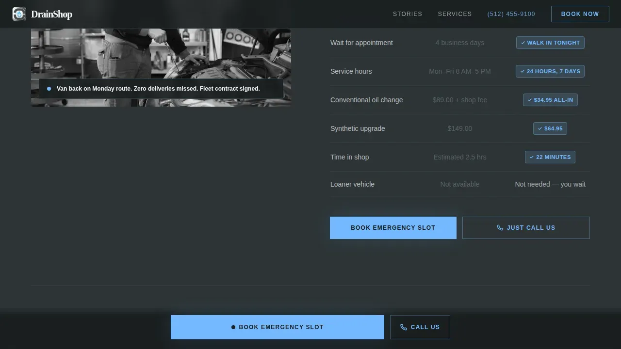 Quick Oil Change Comparison Landing Page Template