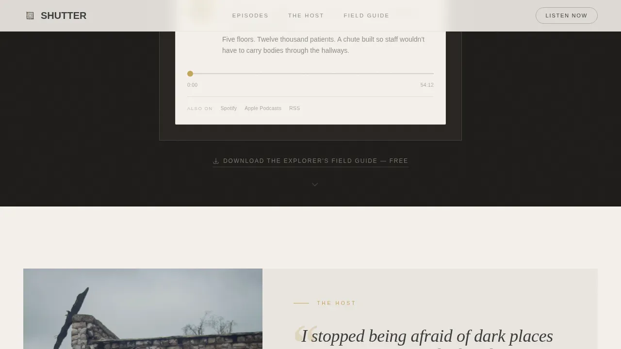 Immersive Abandoned Places Podcast | Free Website Template | Rocket