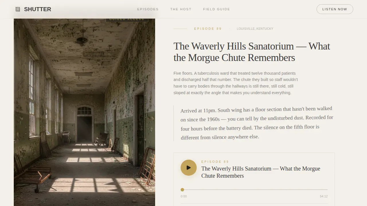 Immersive Abandoned Places Podcast | Free Website Template | Rocket