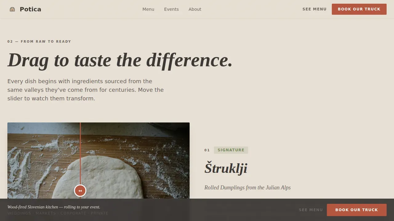 Handcrafted Slovenian Street Food Landing Page Template