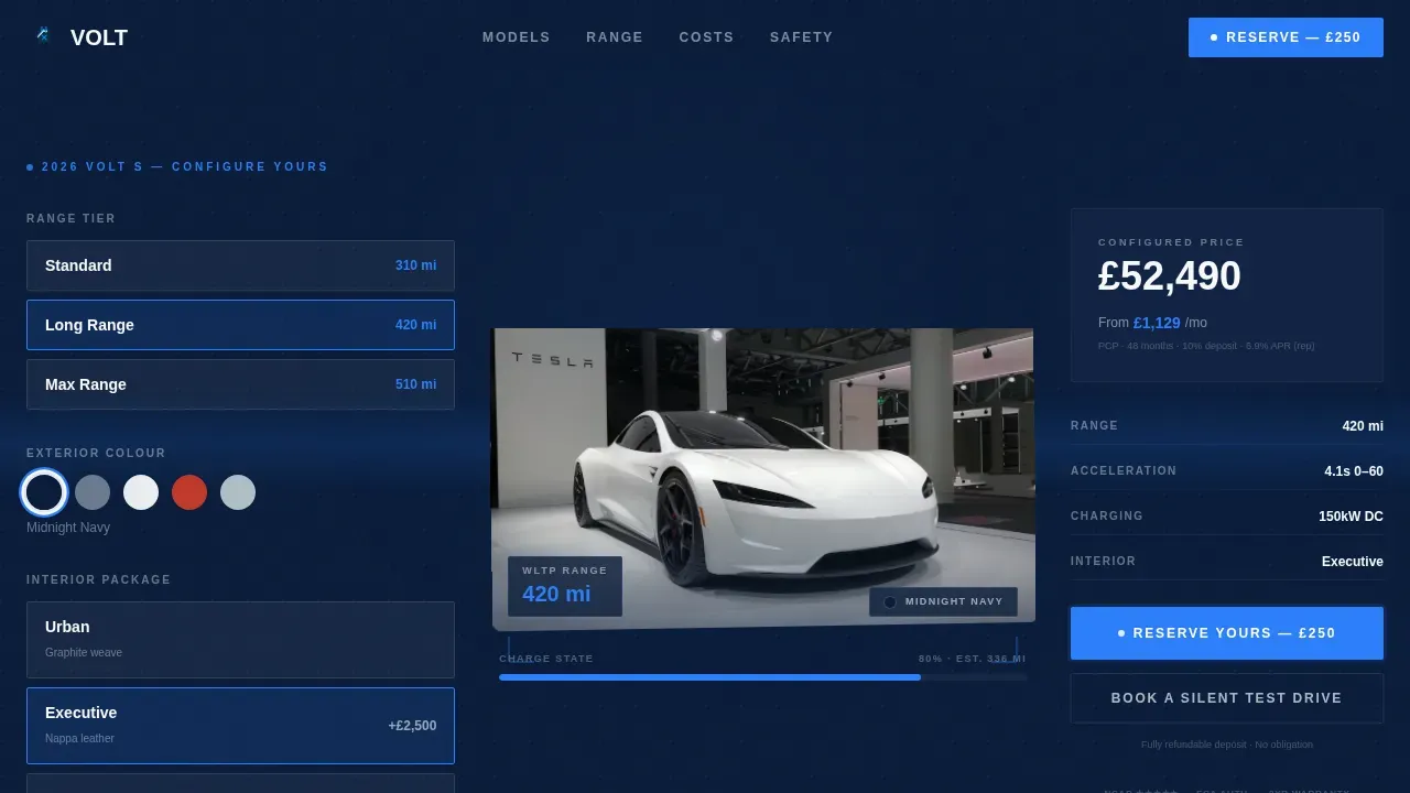 Electric Vehicle Dealer | Free Website Template | Rocket