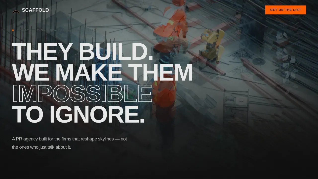 Bold Brutalist Construction PR Agency Landing Page