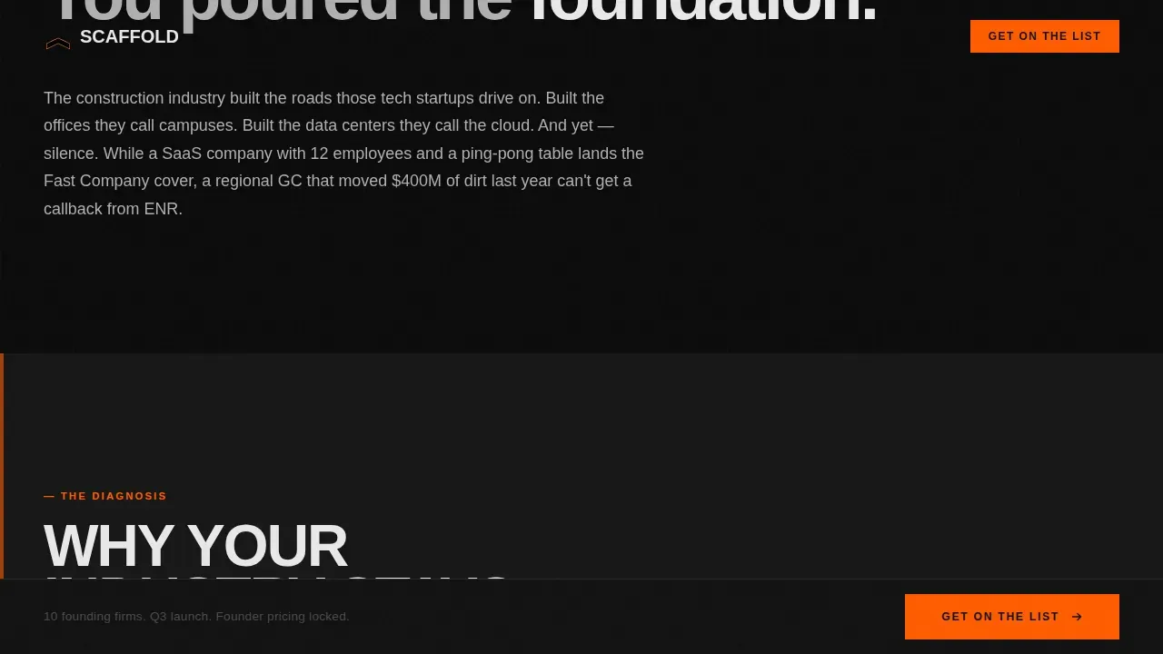 Bold Brutalist Construction PR Agency Landing Page