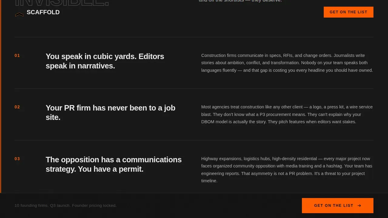 Bold Brutalist Construction PR Agency Landing Page