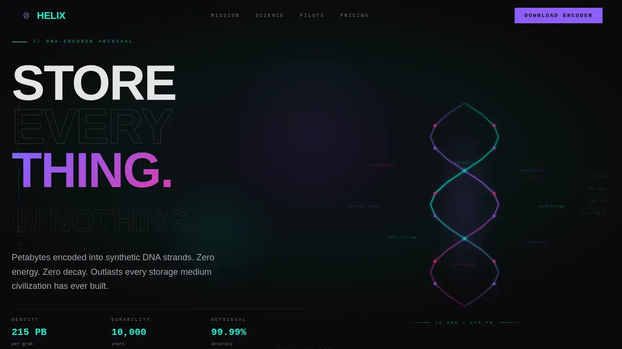 Bold Brutalist DNA Storage Consulting Landing Page Template