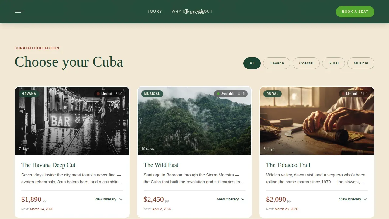 Small-Batch Cuba Tour Landing Page Template