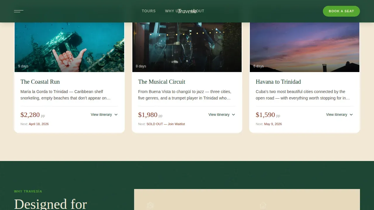Small-Batch Cuba Tour Landing Page Template