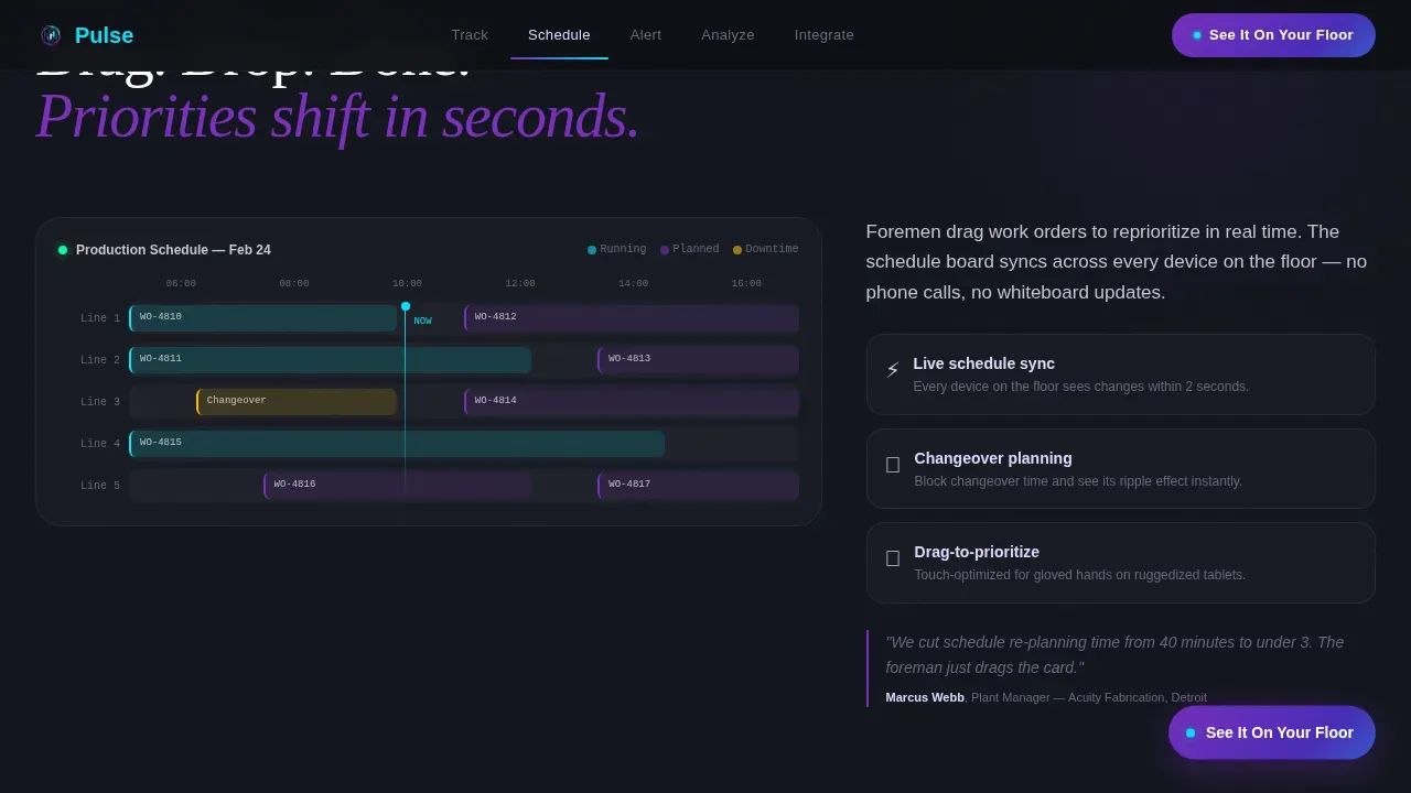 Real-Time Shop Floor Mobile MES Landing Page Template