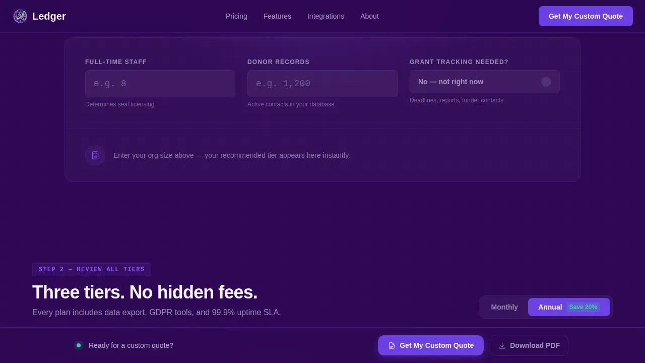 Nonprofit Pricing Landing Page Template | Dashboard Style