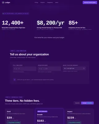 Nonprofit Pricing Landing Page Template | Dashboard Style