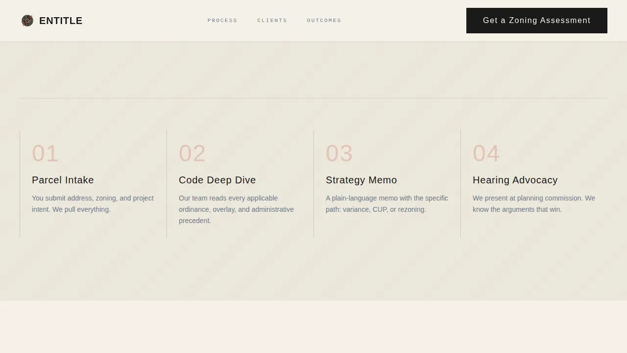 Bold Brutalist Zoning & Land Use Consulting Landing Page