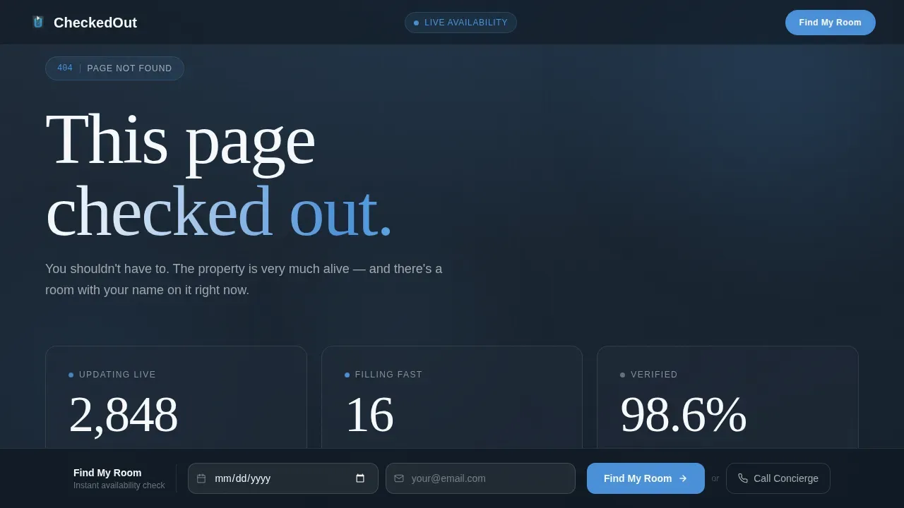 Hotel 404 Error Recovery & Booking Redirect Website Template