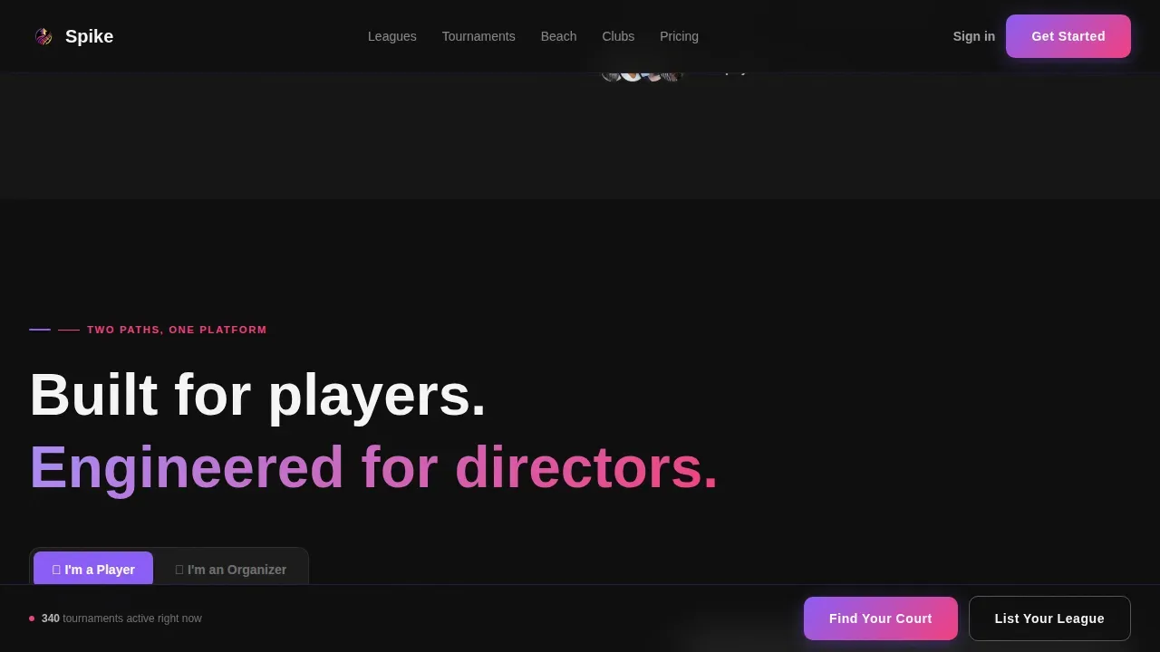 Electric Volleyball League Marketplace Landing Page