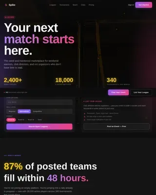 Electric Volleyball League Marketplace Landing Page