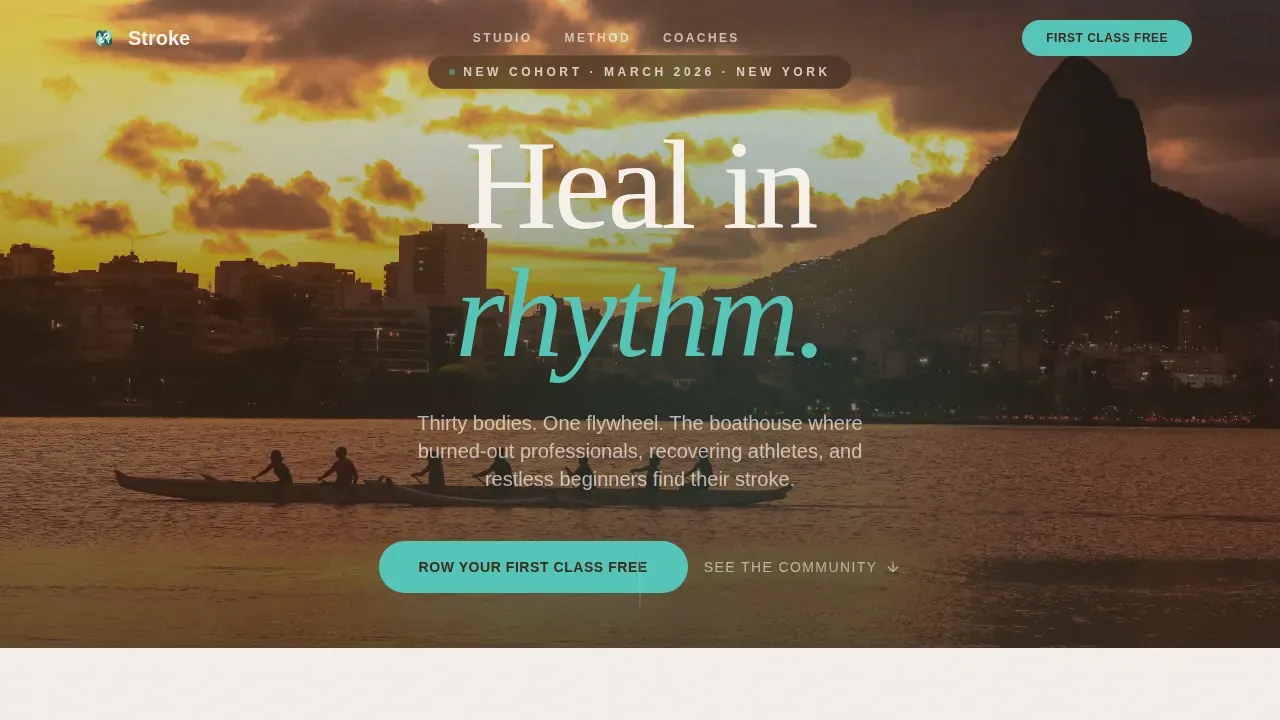 Heal In Rhythm Rowing Studio Landing Page Template